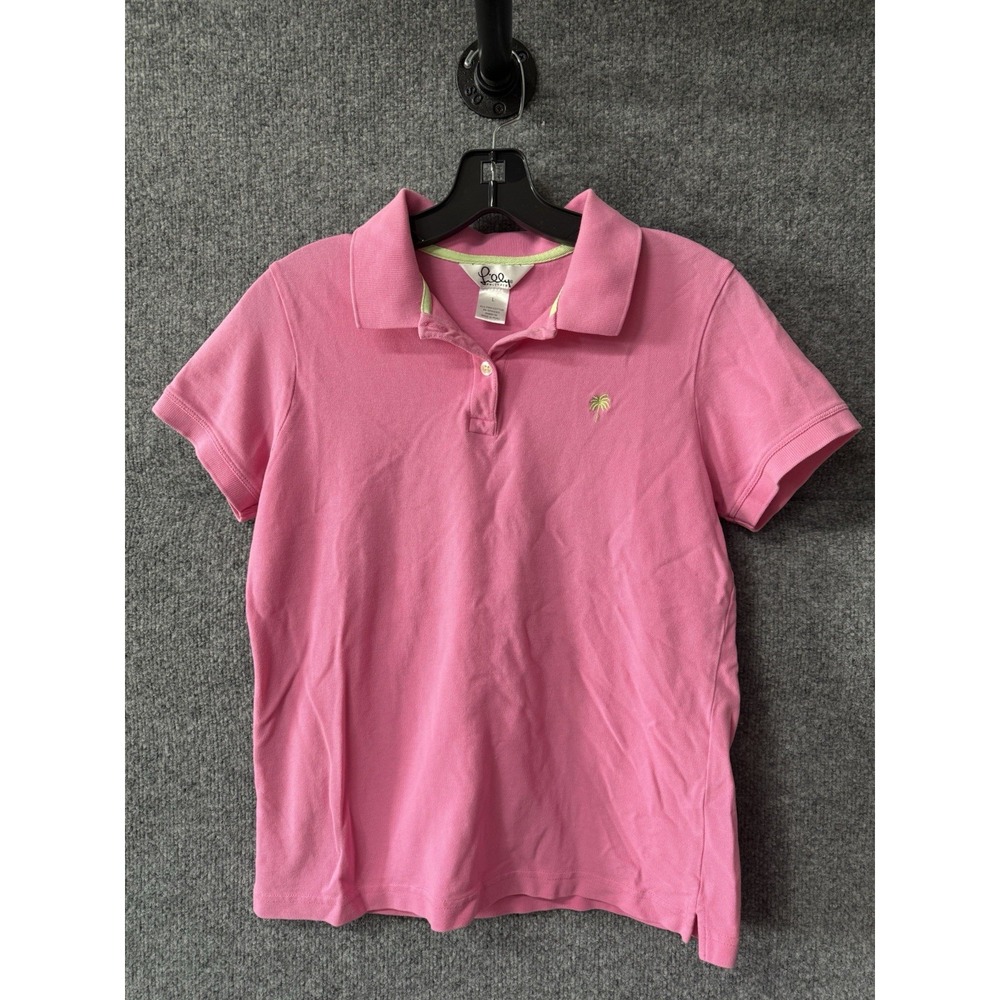 Lilly Pulitzer Women's Shrunken Short Sleeve Two Button Polo Shirt Size L   A105